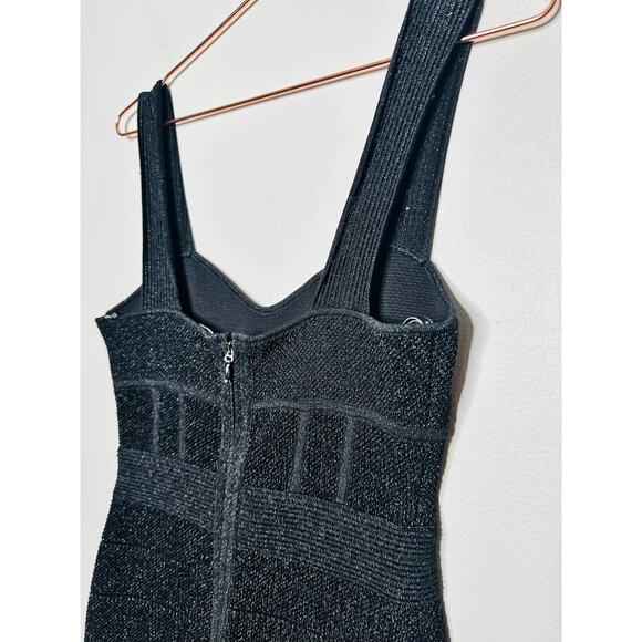 HERVÉ LÉGER Black Bandage Sweetheart Neckline Lurex Gown Dress Size Medium - Picture 12 of 16